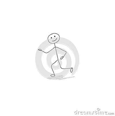 happy little stick man runs Vector Illustration